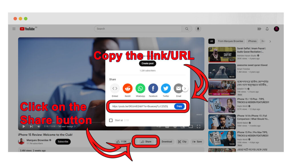 YouTube ဗီဒီယိုလင့်ခ်ကို ကူးယူပါ။