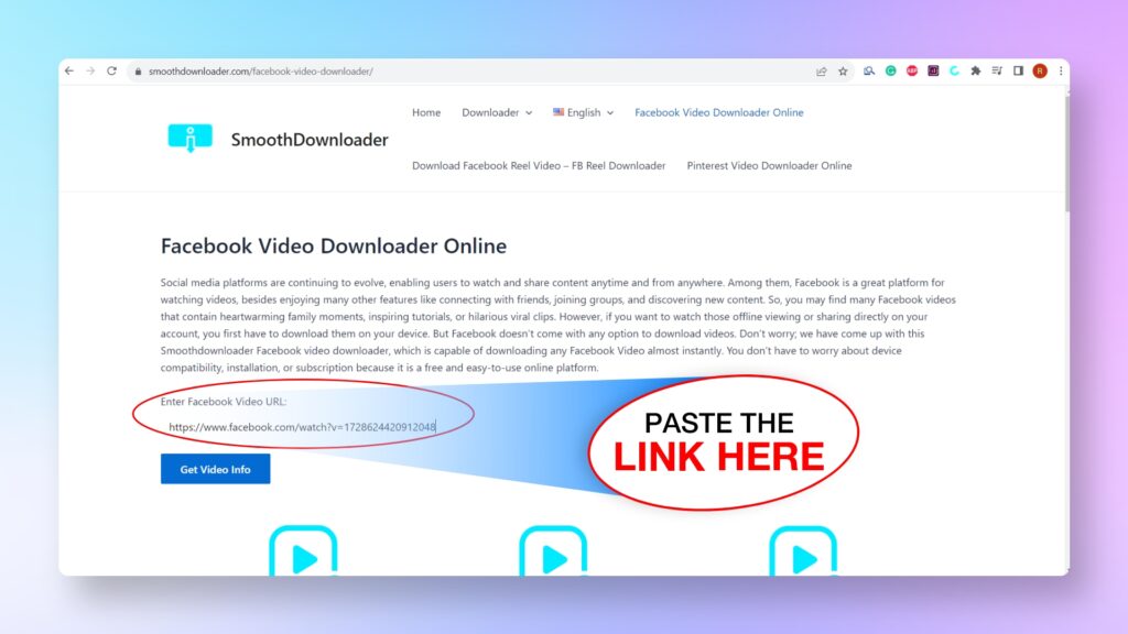 Paste the link in the input field and press "Get video info."
