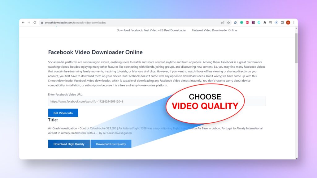 click the button named "Download High Quality" or "Download Low Quality.