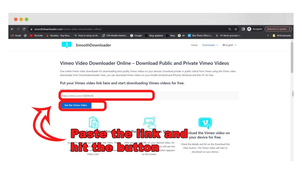 Vimeo ভিডিওর অনুলিপি করা লিঙ্কটি ফিল্ডে রাখুন যেখানে এটি বলে "Vimeo ভিডিও লিঙ্ক লিখুন"